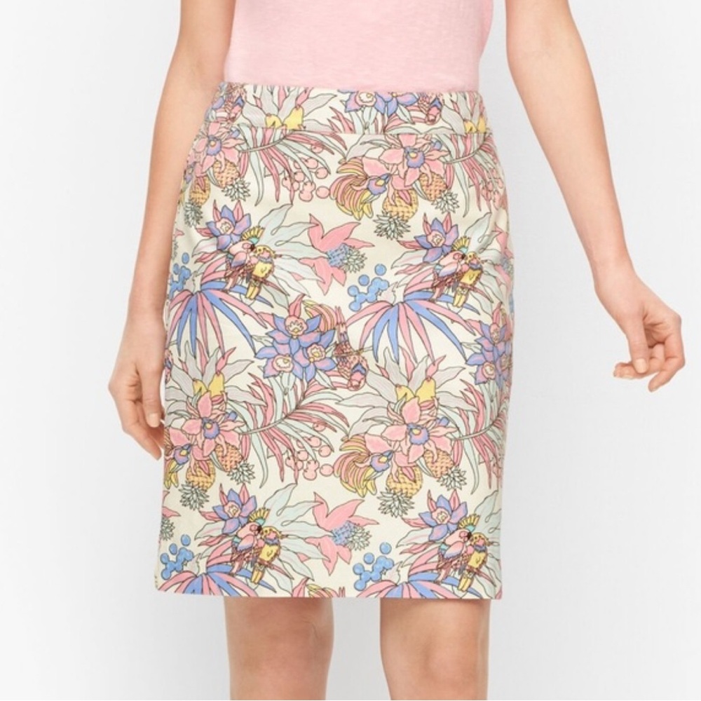 Talbots Petite Floral Parrot Print Skirt Size 8P
